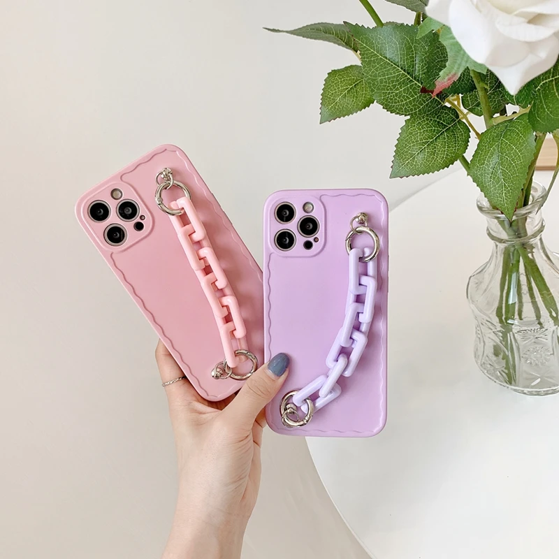 

Fashion Wristband Bracelet Phone Case for iphone 12 mini 11 pro max X XS XR 7 8 Plus SE 2020 Solid color Chain Soft Back Cover