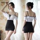 Женский костюм горничной SAROOSY, с открытой спиной, с вырезом на бедрах, сексуальное нижнее белье для косплея