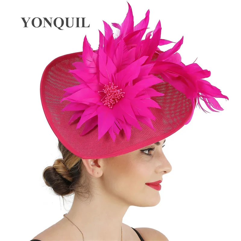 Ярко-розовый свадебный чародей с большими волосами женская шляпа имитацией Sinamay