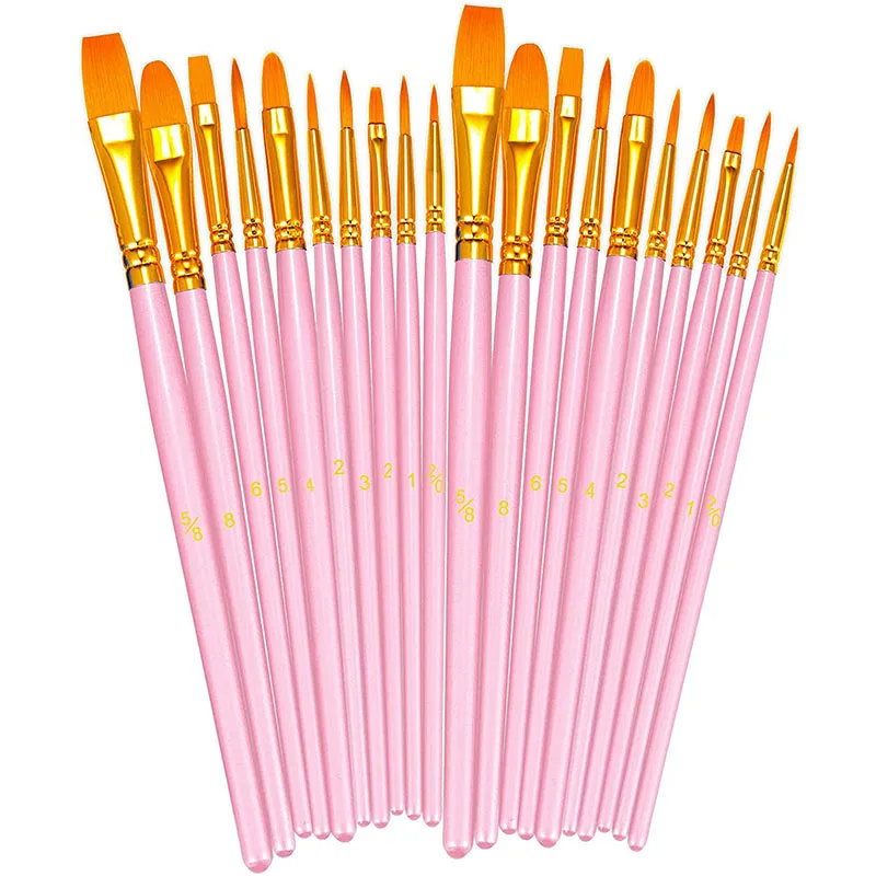 20pcs Pink Paint Brushes Set Round Pointed Tip Paintbrushes Nylon Hair Artist Acrylic Paint Brushes for Acrylic Oil Watercolor