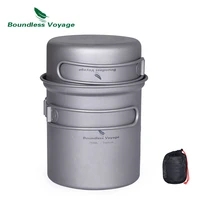 boundless voyage outdoor titanium camping pot pan set with folding handle picnic hiking mini size cookware mess kit ti1502abc