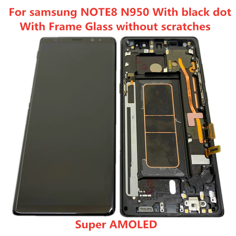 Original AMOLED with frame for Samsung Galaxy NOTE 8 LCD N950U N950F display touch screen assembly with Black dots or with Line