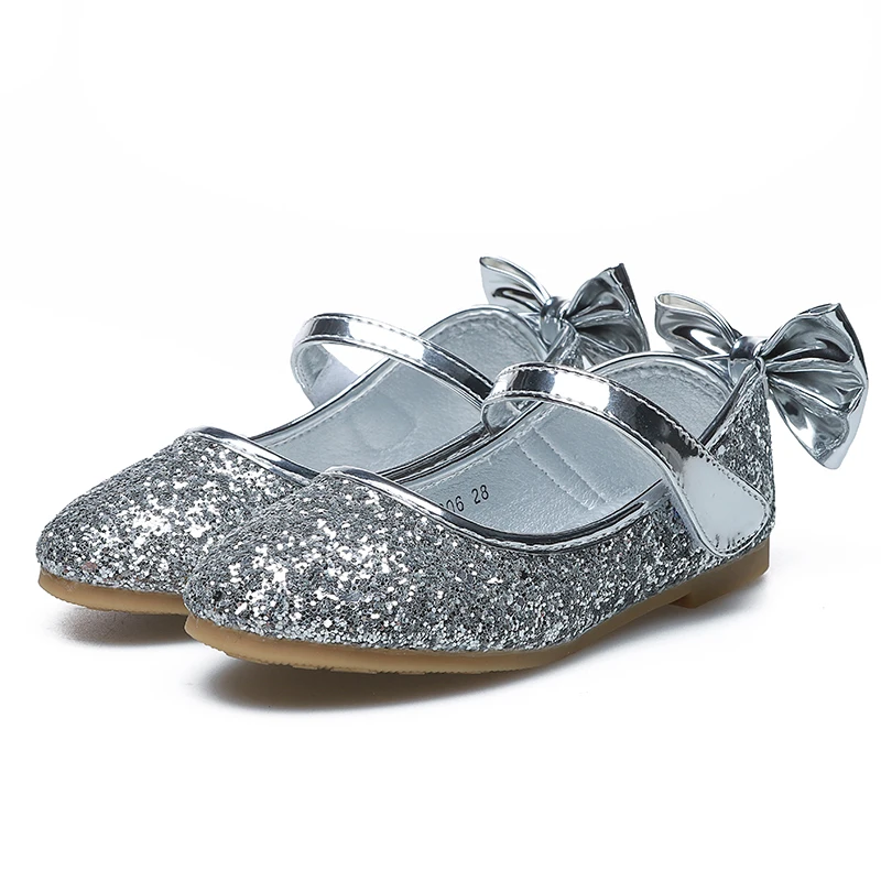 Zapatillas planas con lazo de lentejuelas para ni&ntilde;a, zapatos de princesa de fondo suave, talla 25-35, STX002-1