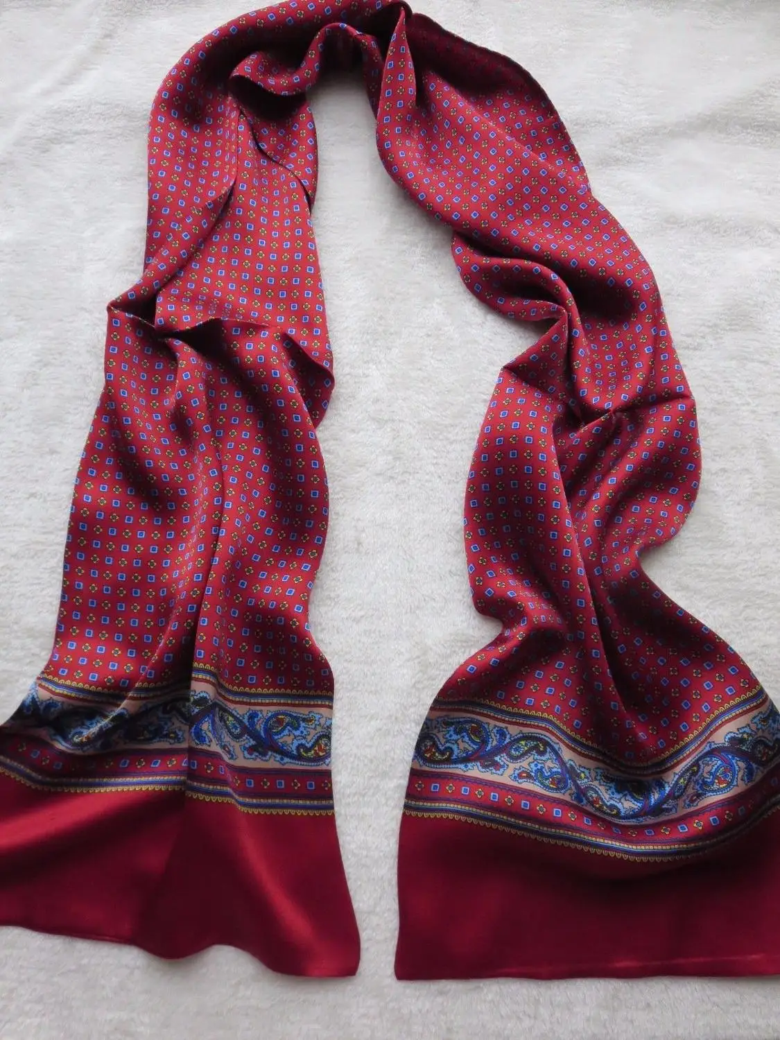 Men 100% Silk Scarf Double Layer Long  Neckerchief Office Cravat Blue Black Red Grey Brown