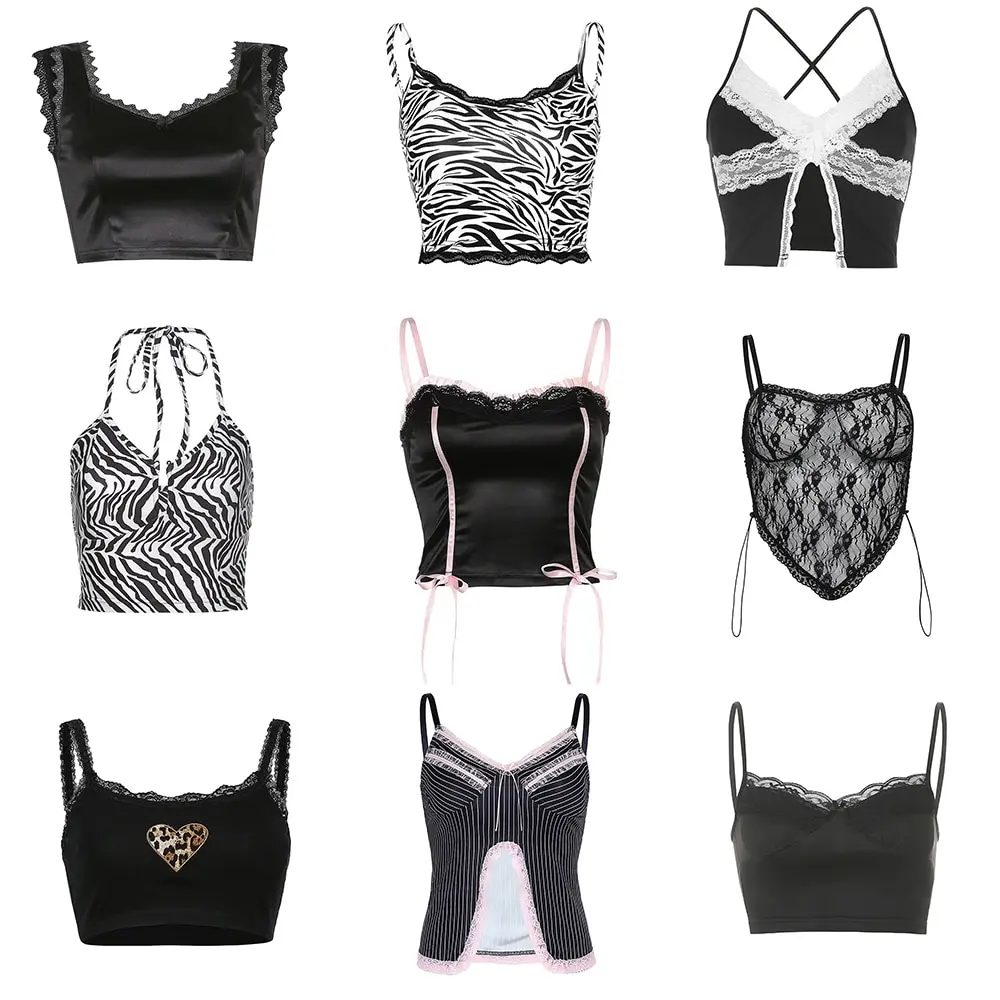 

2021 Crop Tops For GIrls Sexy Top Women Style Spaghetti Strap with Lace Summer Clothes Basic Corset Stretch Tank Cami