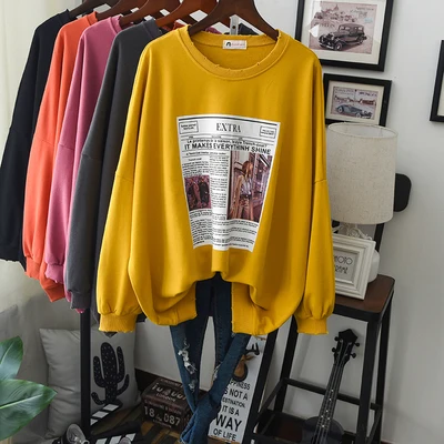 yellow Новинка; худи и толстовки для женщин; коллекция года; Осенняя толстовка с текстовым принтом; Femme; высококачественные повседневные толстовки для подростков; большие размеры - Цвет: yellow