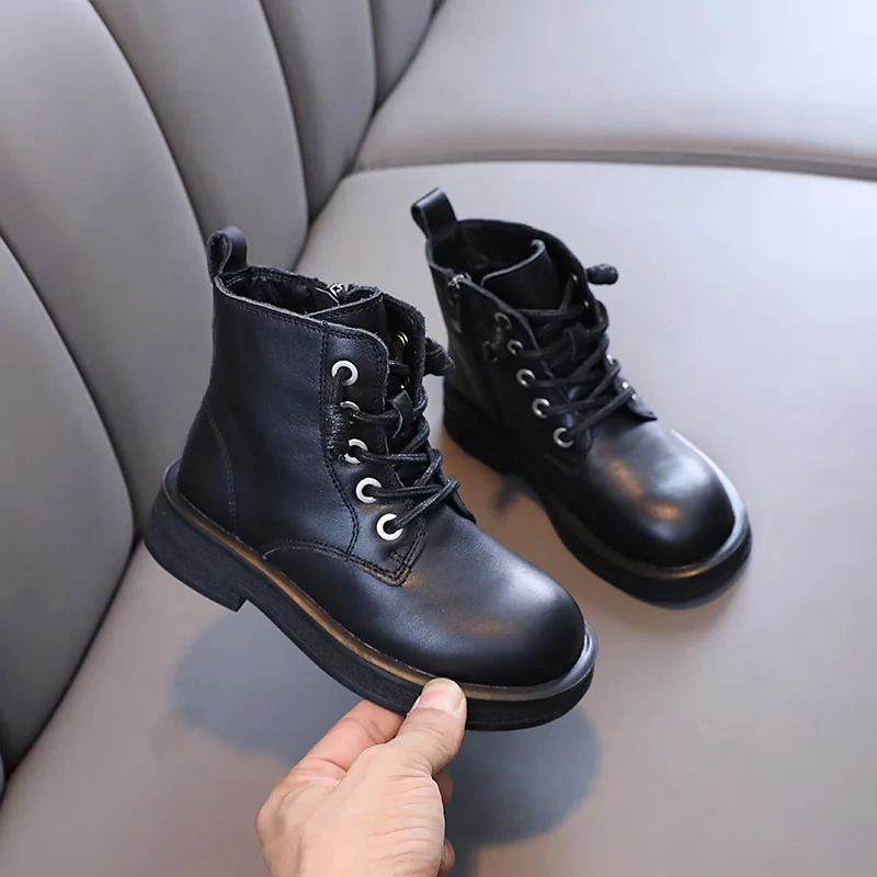 

Winter Children's Genuine Leather Martin Boots Soft-soled Mid-cut Short Boots Children's Shoes