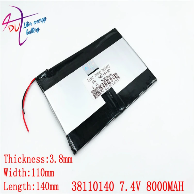 

Литровая энергетическая батарея 38110140, 7,4 В, 8000 Ач, 35110140 мАч, 3,8, ультратонкая фотография большой емкости 140x110 x мм