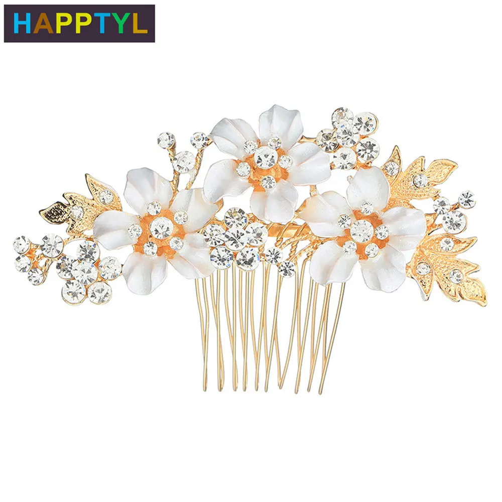 HAPPTYL 1 шт розовый золотой гребень для волос невесты заколка со стразами цветок