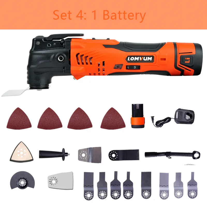 Set 4-1 battery LOMVUM Реноватор, многофункциональный инструмент, электрический триммер, электроинструмент, Осциллирующий набор инструментов, домашний Реноватор, инструмент по дереву, пила, резак, аксессуары - Цвет: Set 4-1 battery