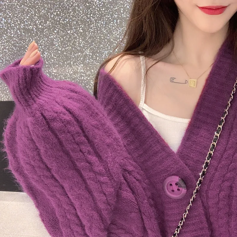 

Cardigan Tops Women 2020 Autumn New Knitted Loose Casual Solid Color V Neck Short Sweater Casual Single Breasted Coat Jacket