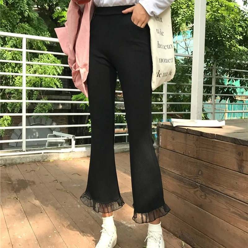 

Женские мягкие однотонные брюки до щиколотки в стиле Харадзюку, женские универсальные модные черные облегающие элегантные Студенческие Бр...