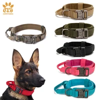 tactical dog collars outdoor traction military pet collar durable 1050d nylon fabric medium and large dog training with handle