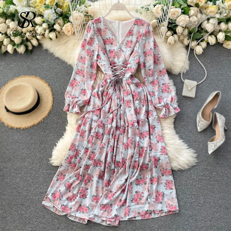 Платье SINGRAIN женское с цветочным принтом длинное винтажное праздничное вечернее