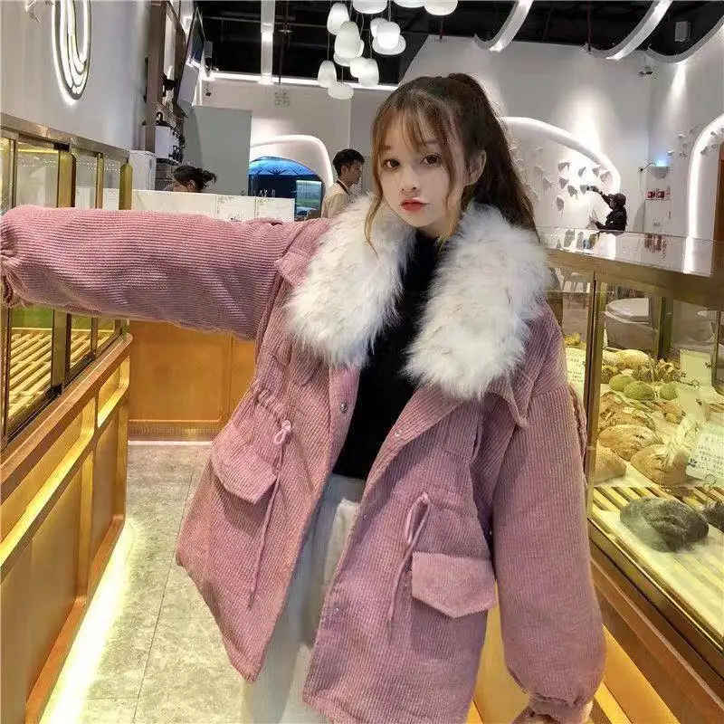 

Winter Warm Corduroy Coat Women Thickened Lamb Parkas Fashion Jacket