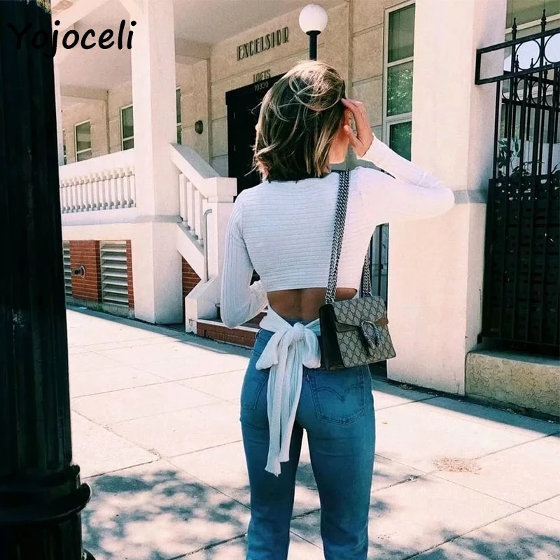 Осень-зима 2019 свитер Yojoceli с бантом на спине универсальный вязаный джемпер