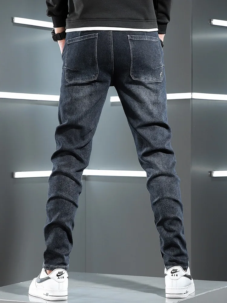 Autumn Men Vintage Blue Jeans Slim Fit Pencil Pants Korean Style Streetwear Denim Trousers