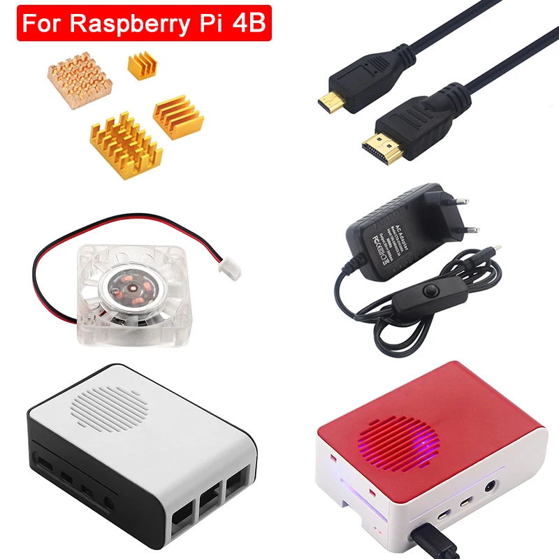 Чехол для Raspberry Pi 4 Model B ABS + RGB вентилятор светодиодный теплоотвод адаптер питания 5
