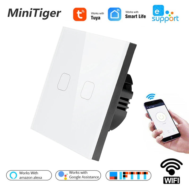 Настенный светильник Smart Tuya/Smart Life/ewelink 2 Gang 1 Way Wi-Fi сенсорный выключатель для Google Home