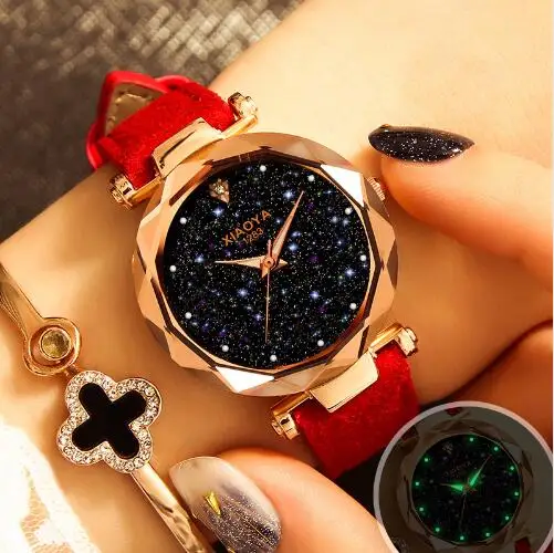 

Новинка 2019, женские часы, лидер продаж, часы с циферблатом звездного неба, роскошный браслет из розового золота, кварцевые наручные часы для ...