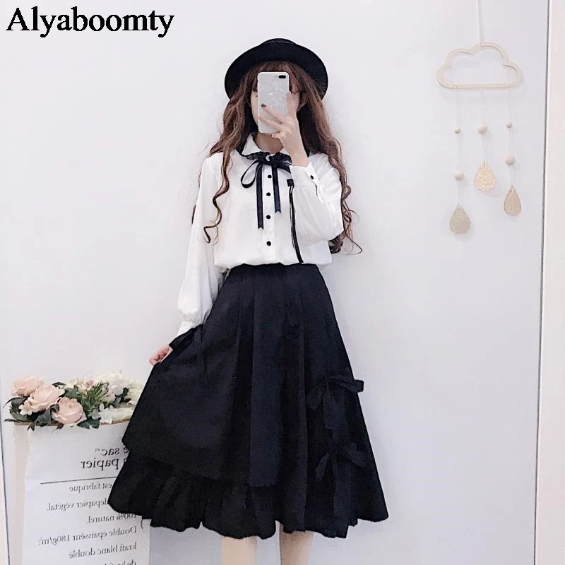 Юбка женская многоярусная в стиле преппи готическая Черная Милая юбка Харадзюку