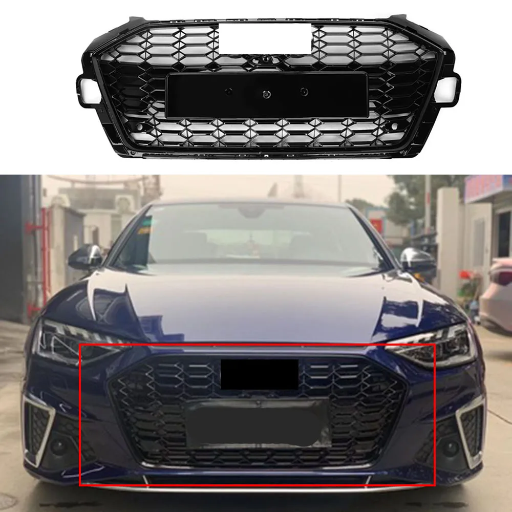 

Front Sport Hex Mesh Honeycomb Hood Grill Black for Audi A4 B9.5 2020-2021 Front Racing Grille Sports Black Samurai Grid