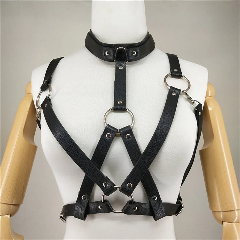 

Leather Harness Bra Lingerie Women Gothic Sexy Open Bra Thigh Leg Garter Full Body Cage Harness Belt Bondage Fetish Harness Set
