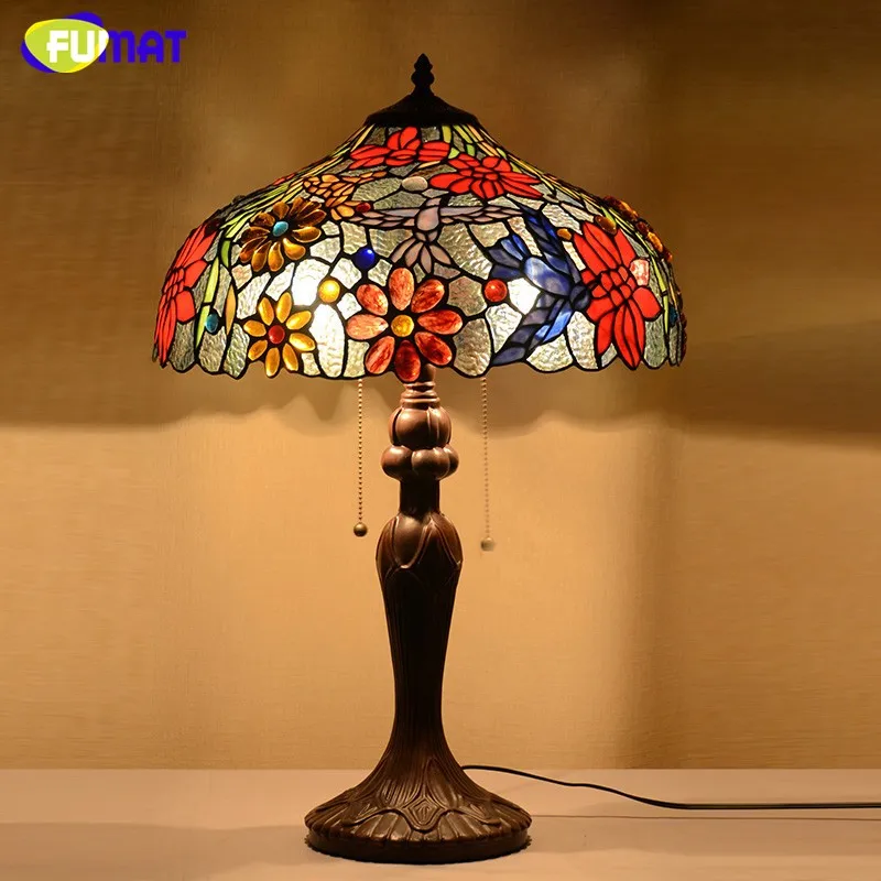 FUMAT Table Lamps Tiffany-style Stained Glass Shade Desk Lam