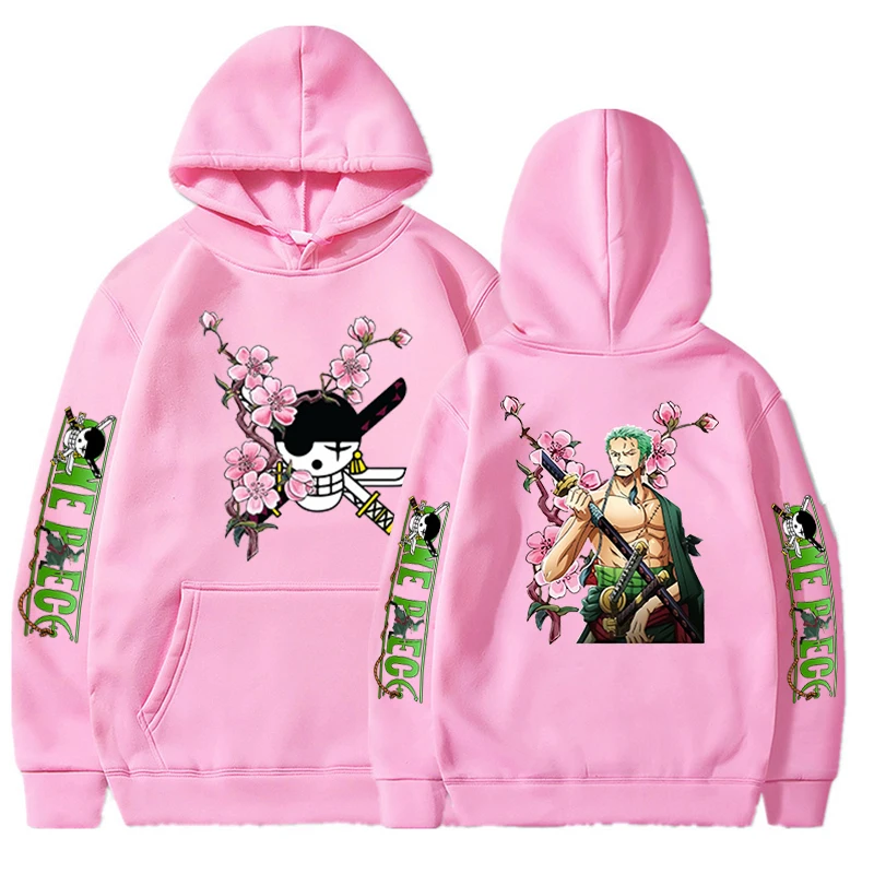 

Anime Hoodies One Piece Roronoa Zoro Printed Sweatshirts Long Sleeve Hoodie Streetwear Hip Hop Top Cosplay Clothes Men Pink Tops