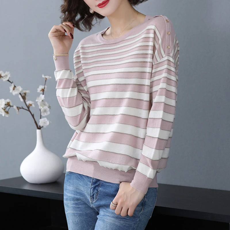 ASLTW Stripe Sweater Woman Autumn Winter Long Sleeve Pullovers Jumper Pull Femme High Quality O Neck Women's | Женская одежда