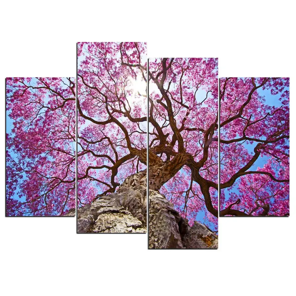 

HD Printed 4 Piece Canvas Art Green Forest Painting Framed Tall Tree Wall Pictures for Living Room Modern Free Shipping CU-1322D