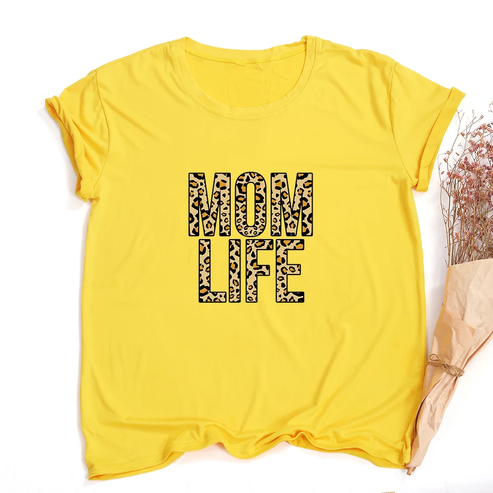 

Female Short Sleeve Round Neck Aesthetic Vintage Tshirts Mom Life Leopard Print Women Summer T-shirts Graphic Harajuku Tees Tops