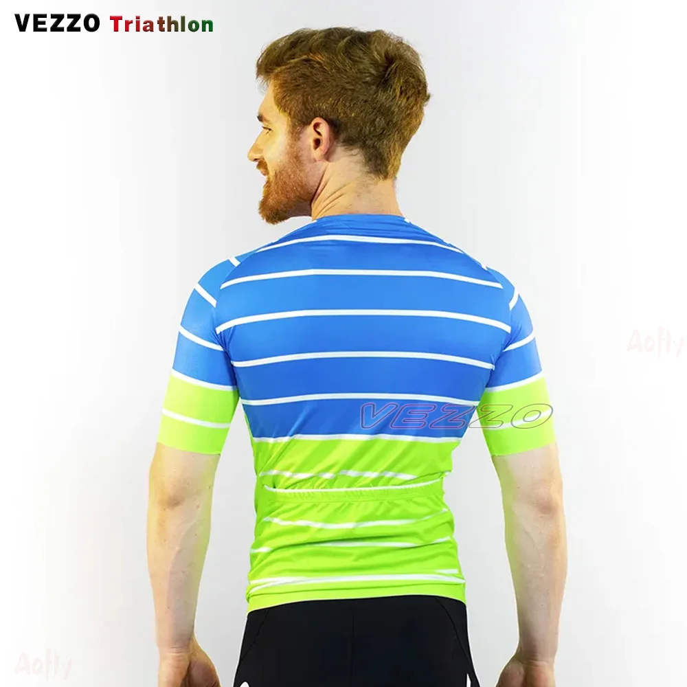 Мужская велосипедная рубашка Vezzo сине-зеленая с коротким рукавом быстросохнущая