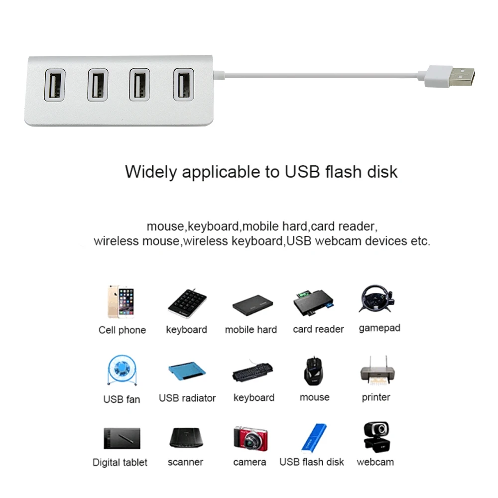 

CHYI USB Hub 2.0 High Speed 4 Ports Multi Splitter Aluminum Computer Asscessories Card Reader Portable Adapter For Laptop Tablet