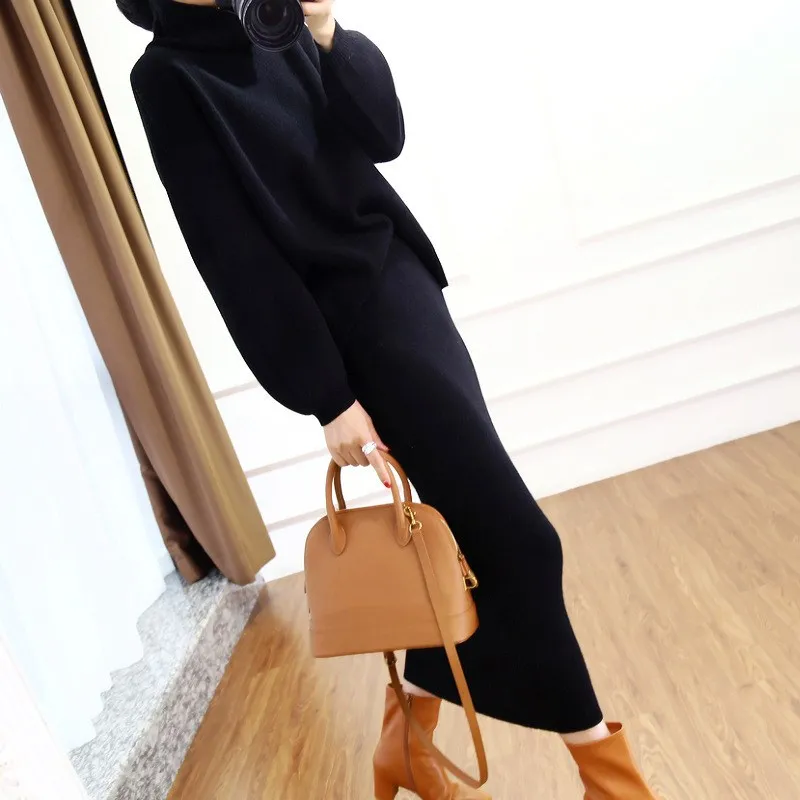 2019 осень зима кашемировый свитер с высоким воротником Женский комплект