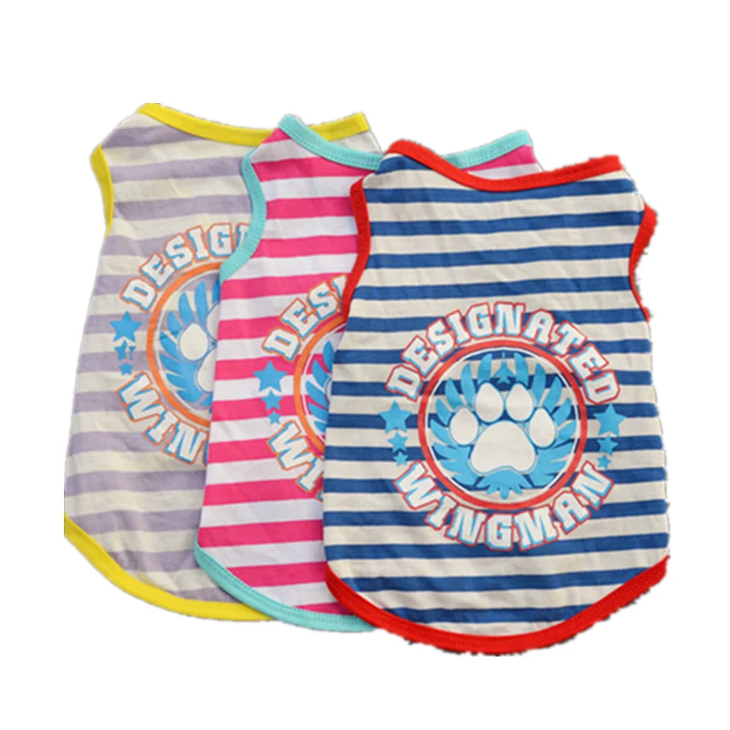Летняя одежда для домашних животных в полоску с изображением лап собаки жилет