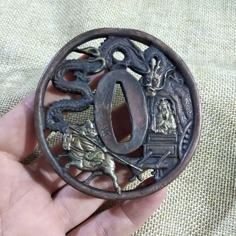 Старый Tsuba чехол фитинг аксессуары Dragon чистой Медь для японский самурайский меч