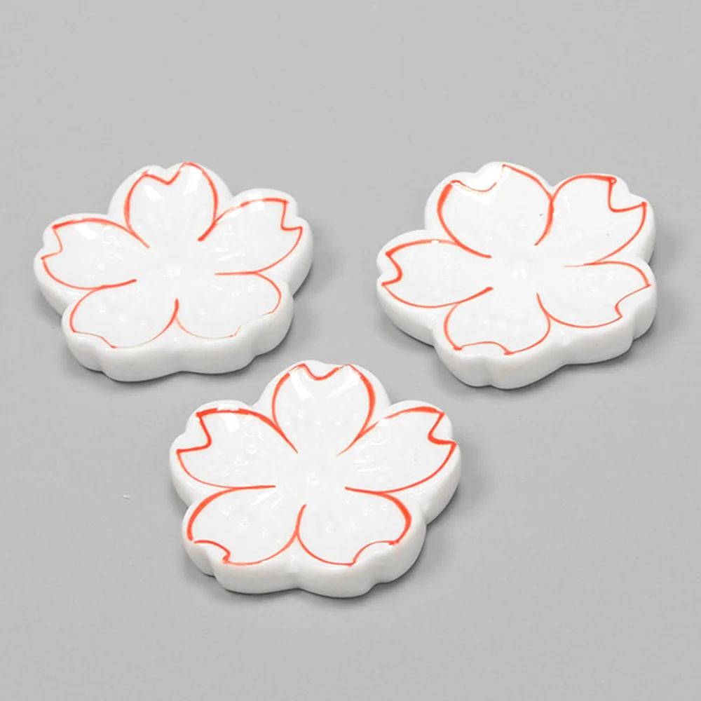 

5pcs Ceramic Chopsticks Rest Japanese Style Sakura Chopsticks Stand Flower Design Rack Holder (White)