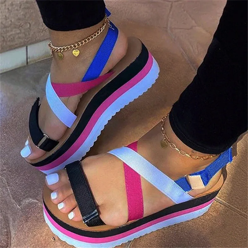 Summer Ladies Hemp Sole Sandals Fashion Women Cross Strap Open Toed Beach Shoes Girls Wedges Platform Mixed Colors Sandalias | Обувь