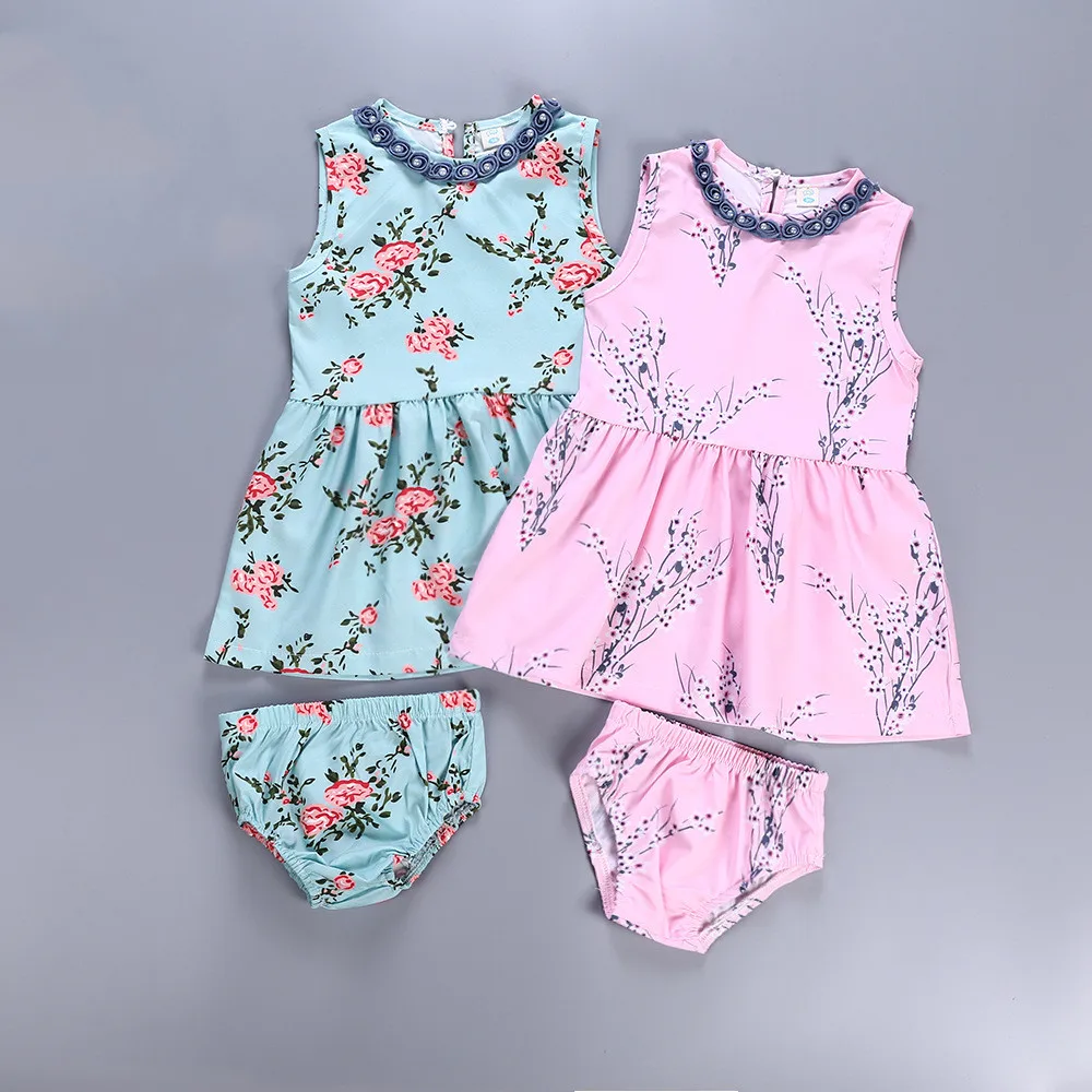 Платья для маленьких девочек комплект летней цветочной одежды без рукавов милое