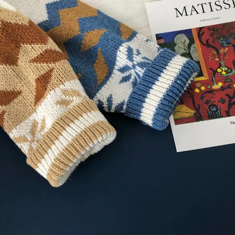 

Men Pullovers Winter Couples Patchwork Sweet Loose Knitted Sweaters Male All-match Ins Fashion Korean Style Leisure Cozy Simple