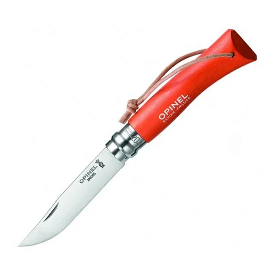 Нож Opinel №8 Trekking нержавеющая сталь кожаный темляк красный |