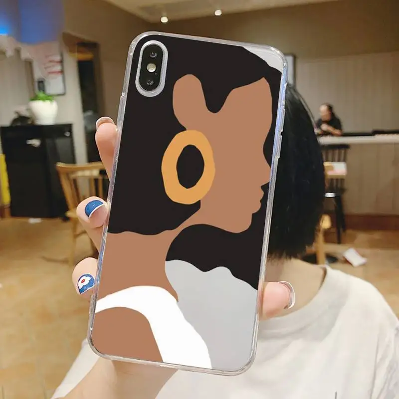 

vintage girl minimalist art abstract Phone Case Transparent soft For iphone 5 5s 5c se 6 6s 7 8 11 12 plus mini x xs xr pro max