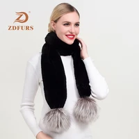 zdfurs 2018 new popular womens real fur scarf natural rex rabbit fur scarves longthick warm winter silver fox fur ball