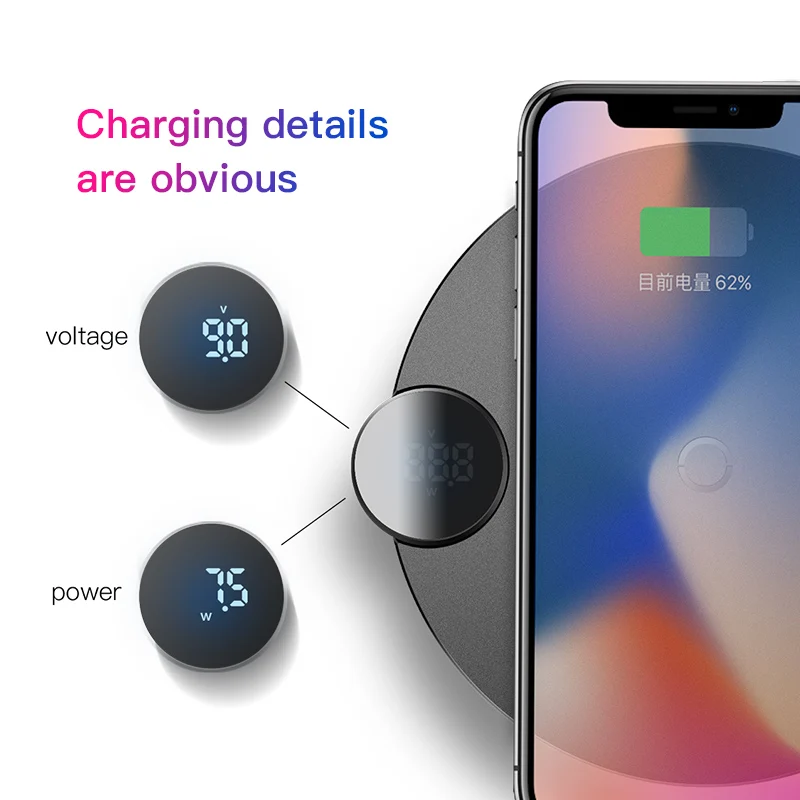Baseus 10 Вт Беспроводное зарядное устройство для iPhone XS Max XR X 8 с цифровым дисплеем QI