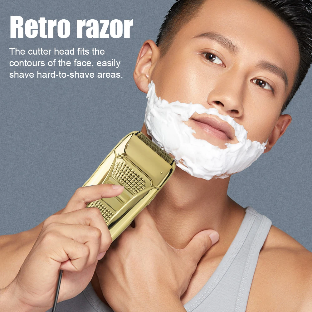 

Мужская электрическая бритва в стиле ретро, сабельный триммер с двойной головкой и USB, портативная бритва без ожерелья, машинка для стрижки ...