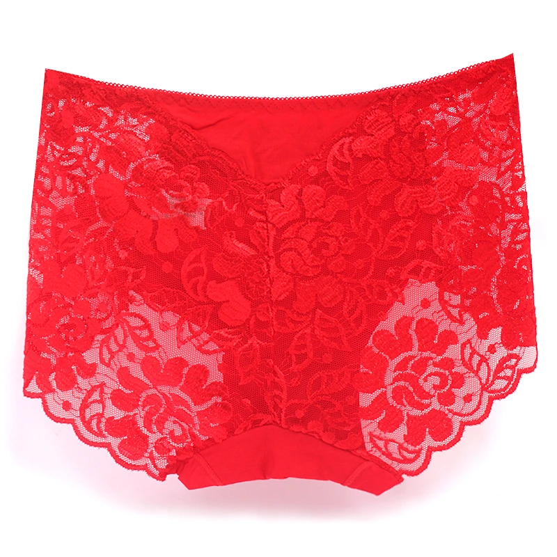 Red Briefs Сексуальное женское нижнее белье, Прозрачное нижнее белье, большие кружевные трусики размера плюс трусы со средней посадкой, женские модные трусы XXXL - Цвет: Red Briefs