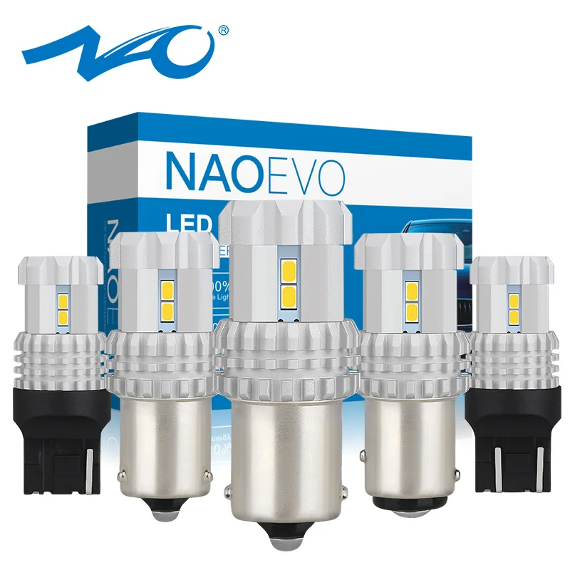 NAO P21W светодиодсветодиодный PY21W T20 W21W W21 5W Габаритные огни BA15S P21/5W 12V 7443 1156 DRL 1157 Bay15d