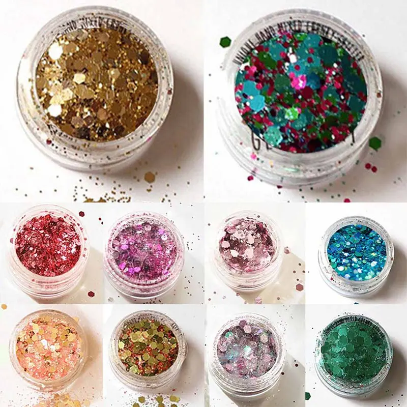 Новинка 2019 гибридные блестящие круглые цветные баночки с блеском для ногтей тени