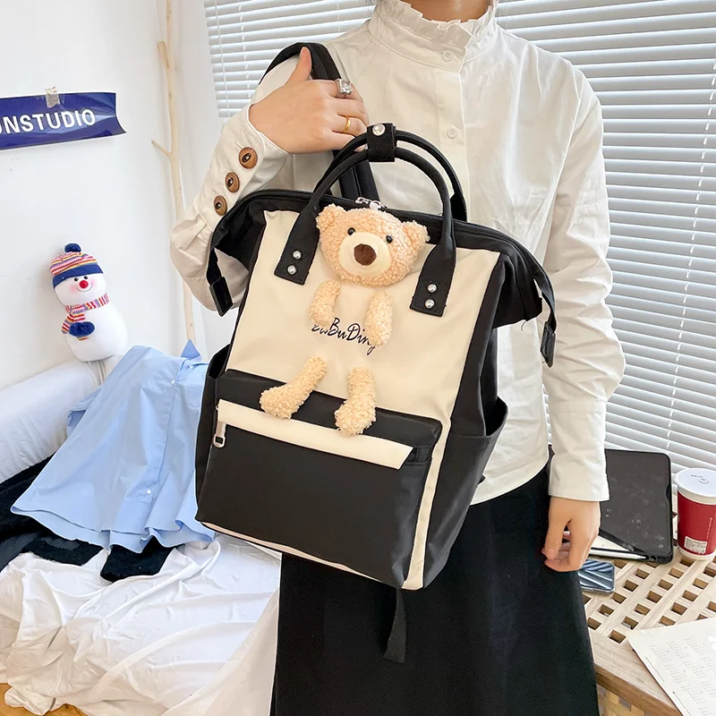 

Women Waterproof Nylon Backpack Student Cute School Bag Kawaii Girl Backpack Laptop Female Fashion Book Bag Buckle Ladies Luxury